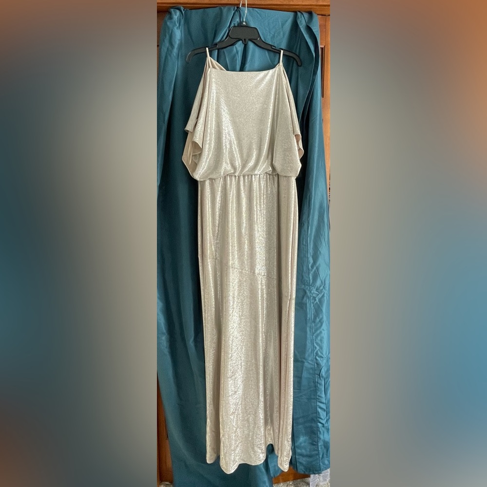 Ralph Lauren evening gown. Grecian style, champagne, flutter sleeves - Picture 9 of 9